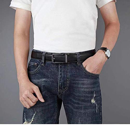 Meiruier Cinturón Cuero Hombre, Cinturón Para Hombres, Cinturones Piel con Hebilla Automática - Traje Para Ropa Formal/Jeans,Sencillo y Clásico Perfecto Regalo (Negro # 5)