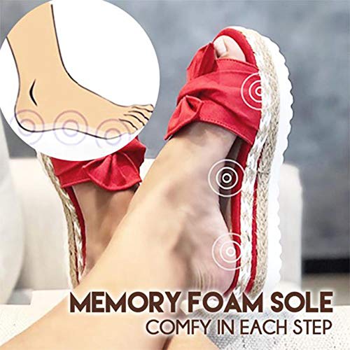 MEIZHEN Zapatilla de Plataforma con cuña para Mujer, Sandalias de Verano con Nudo en la Parte Delantera de la Playa, Sandalias Bohemia Moda Casual Ocio de Ancho Ancho 38 White