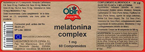 Melatonina 1 mg. complex 60 comprimidos con pasiflora, amapola californiana,melisa, tila y valeriana