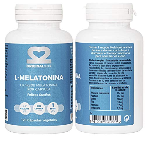 MELATONINA 1,8 mg 100% natural Para Mejorar y Conciliar el Sueño, Dormir Bien y Saludable Vegano, Sin Gluten Tratamiento para 4 meses 120 Cápsulas Vegetales