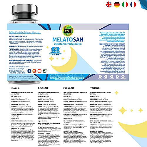 Melatonina + Valeriana + Pasiflora + Melisa - Relajante Natural para Conciliar el Sueño - Más Energía durante el Día –Sin Gluten y Sin Lactosa - 60 Cápsulas – Aquisana