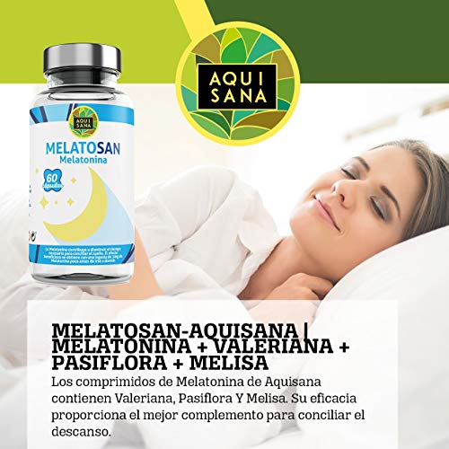 Melatonina + Valeriana + Pasiflora + Melisa - Relajante Natural para Conciliar el Sueño - Más Energía durante el Día –Sin Gluten y Sin Lactosa - 60 Cápsulas – Aquisana