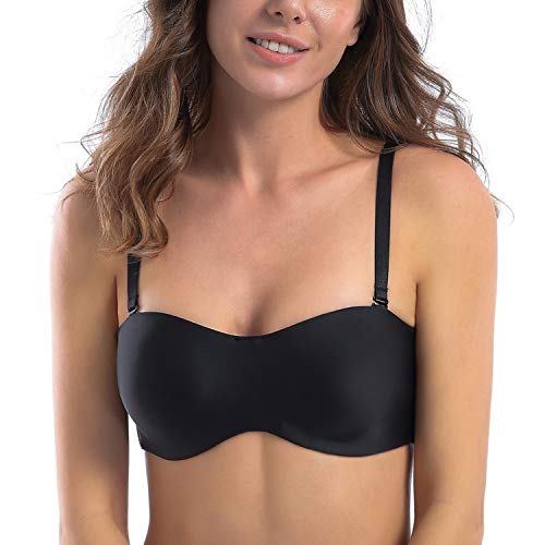 MELENECA - Sujetador con Aros sin Relleno Reductor sin Tirantes Bandeau para Mujer Negro 100C