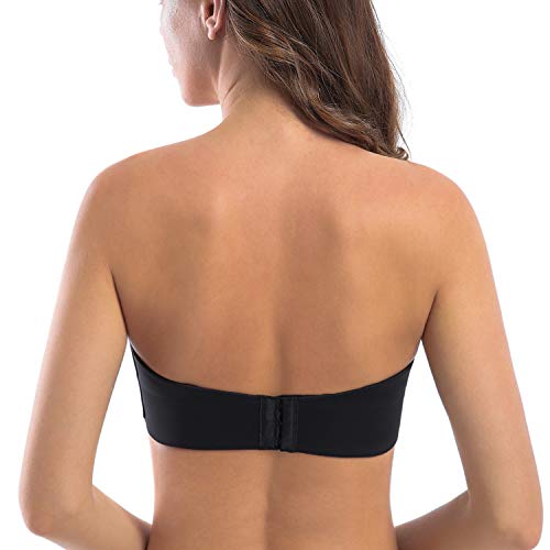 MELENECA - Sujetador con Aros sin Relleno Reductor sin Tirantes Bandeau para Mujer Negro 100C
