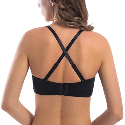 MELENECA - Sujetador con Aros sin Relleno Reductor sin Tirantes Bandeau para Mujer Negro 100C