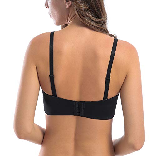 MELENECA - Sujetador con Aros sin Relleno Reductor sin Tirantes Bandeau para Mujer Negro 100C