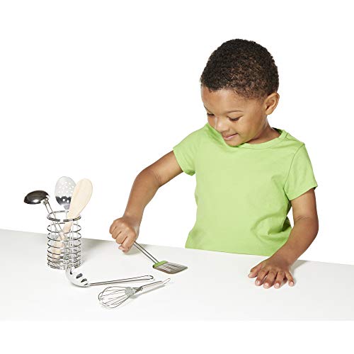 Melissa & Doug- Let's Play House Stir & Serve Utensilios Cocina de Juguete, Color plateado (19351) , color/modelo surtido