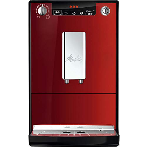 Melitta Caffeo Solo E950-104, Cafetera Automática con Molinillo, 15 Bares, Café en Grano para Espresso, Limpieza Automática, Personalizable, Rojo