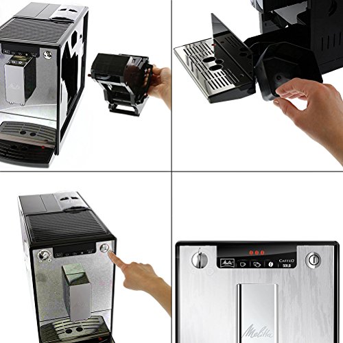 Melitta Caffeo Solo E950-111, Cafetera Automática con Molinillo, 15 Bares, Café en Grano para Espresso, Limpieza Automática, Personalizable, Plata Orgánica