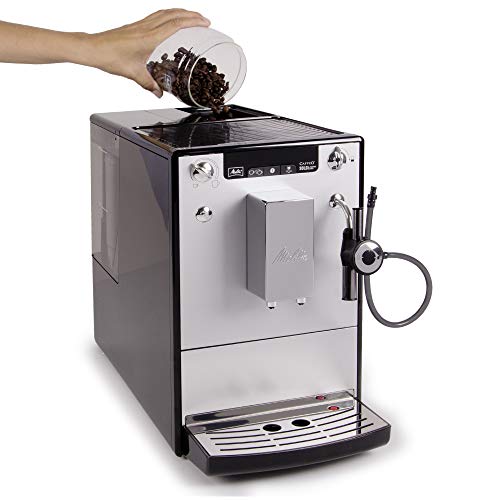 Melitta Caffeo Solo&Perfect Milk E957-103, Cafetera Automática con Molinillo, Auto Capuchinador, 15 Bares, Café en Grano, Limpieza Automática, Personalizable, Plata