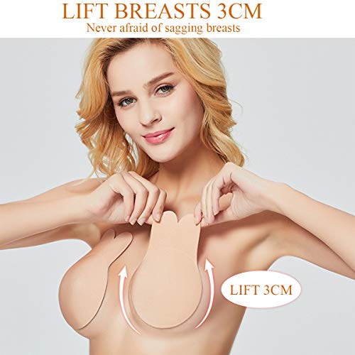 MELLIEX 2 Pares Pezoneras de Invisibles Reutilizables, Cubierta de Pezón Push up Sujetador Etiqueta de Adhesiva de Ajustable para Mujer, Desnudo y Negro