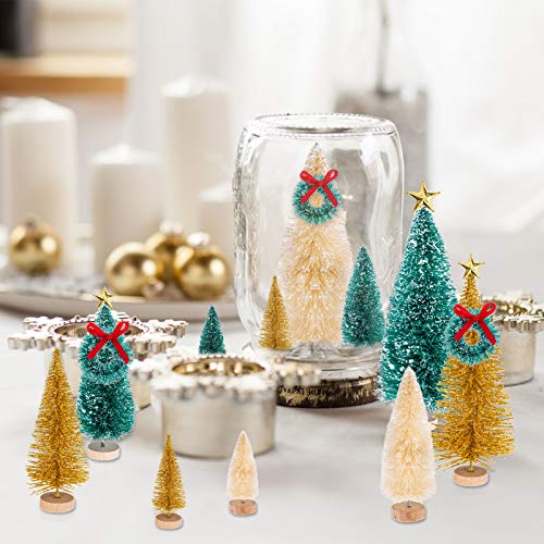 MELLIEX 47pcs Mini Árbol de Navidad, Pequeño Árbol de Navidad Artificial Sisal Árboles Adornos de Navidad Traje con Estrellas y Corona para la Decoración del Hogar, Bricolaje(Verde/Dorado/Blanco)