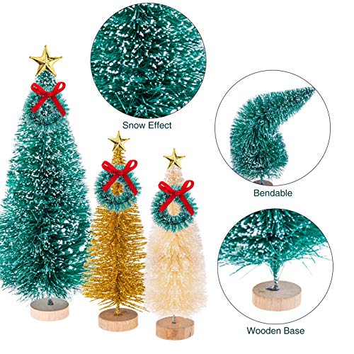 MELLIEX 47pcs Mini Árbol de Navidad, Pequeño Árbol de Navidad Artificial Sisal Árboles Adornos de Navidad Traje con Estrellas y Corona para la Decoración del Hogar, Bricolaje(Verde/Dorado/Blanco)