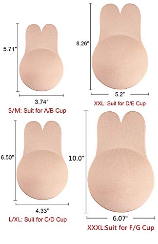 Memoryee Push Up Adhesivo de Silicona Invisible Sujetador de Conejo Sujetador de elevación Reutilizable Copas Pezón Cubierta/Beige+Negro-2Pair/L(C/D Cup)