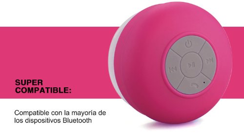 MEMTEQ® Altavoz bluetooth ducha Inalámbrico Impermeable con Ventosa Manos libres baño Piscina Coche Cocina con microfono Impermeable Portatil Rosa Compatible con móvil y tablet para iPhone, iPad, iPod, Samsung Galaxy, Nokia, HTC, Blackberry, Google, LG, N