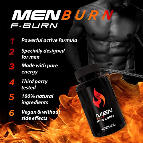 Men Burn F-Burn | Quemador de Grasa 100% Natural | Pérdida de Peso Sin Estimulantes | Poder y Resistencia de Hombres |Pastillas de Dosis Fuerte Para Keto Dieta| 60 Cápsulas Veganas|Fabricado en la UE