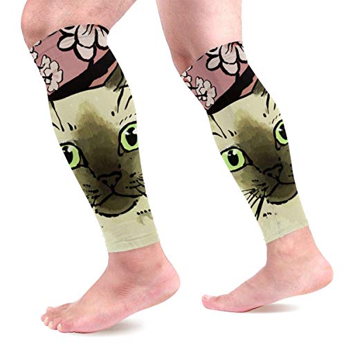 Men Women Sakura Siamese Kitten Calf Compression Sleeve Colored Leg Support Calf Guards Sleeves Calf Pain Relief for Running