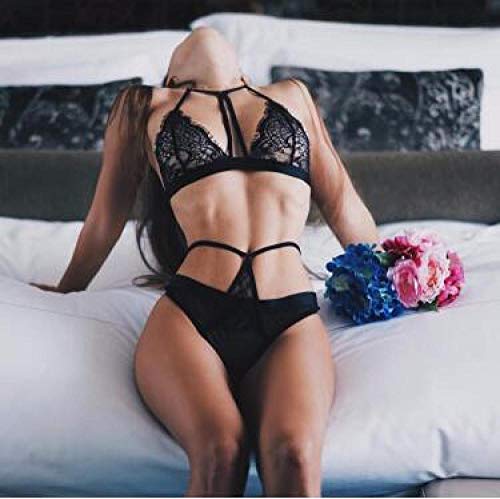 MEN.CLOTHING-LEE Corsés para Mujer Conjuntos de lencería para Mujer Conjunto de Bikini de Tres Puntos-Negro_S