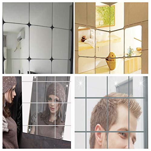 mengger Espejo Pared Adhesivo Flexibles Láminas Hoja Conjunto Decorativos Cuadrado Acrílico Auto-Adhesivas Pegatinas Azulejos para Decoración del Hogar 12 Piezas Espejo