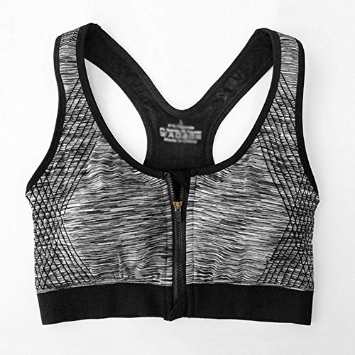 Mengmiao Mujer Imprimiendo Sujetador Yoga Deportivo Cremallera Delantera con Relleno Sujetadores Gris M