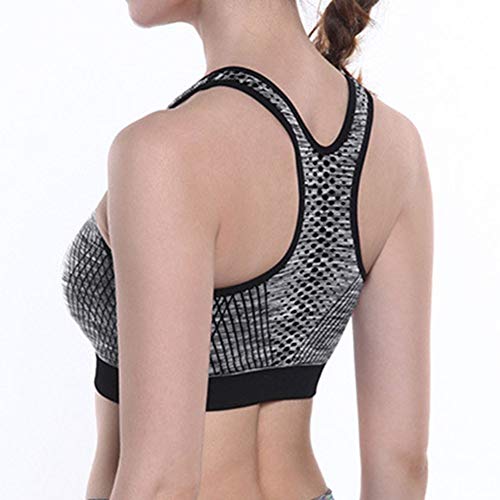 Mengmiao Mujer Imprimiendo Sujetador Yoga Deportivo Cremallera Delantera con Relleno Sujetadores Gris M