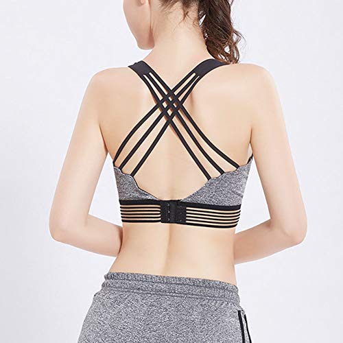 Mengmiao Mujer Sujetador Yoga Deportivo Chaleco con Relleno Imprimiendo Elástico Sujetadores Gris S