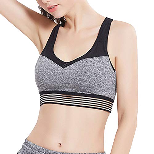 Mengmiao Mujer Sujetador Yoga Deportivo Chaleco con Relleno Imprimiendo Elástico Sujetadores Gris S