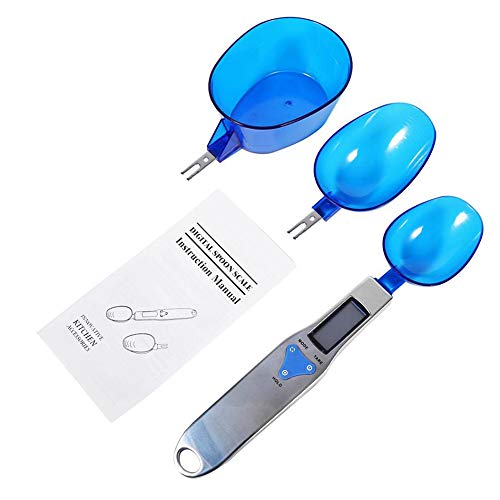 Mengshen Bascula Cocina Alimentos Digital con 3 cucharas medidoras Pesaje y líquido seco Ingrediente Leche Té Harina Medicina Escala de miligramos de Pantalla LCD portátil de 1.1 LB / 500 g (0.1 g)