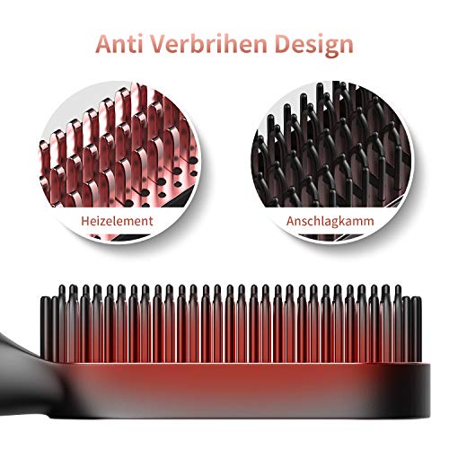 MENNYO Cepillo Alisador 3 Posiciones De Temperatura Plancha De Pelo 30 Segundos Ptc Calefacción Cerámica Apagado Automático Cepillo De Pelo Con Guantes Antiestáticos Resistentes Al CalorYDoble Voltaje