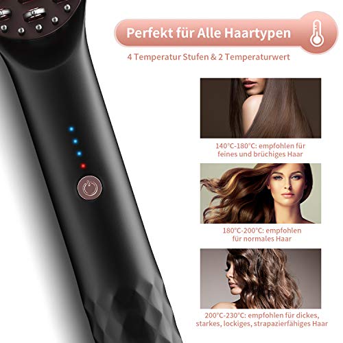 MENNYO Cepillo Alisador 3 Posiciones De Temperatura Plancha De Pelo 30 Segundos Ptc Calefacción Cerámica Apagado Automático Cepillo De Pelo Con Guantes Antiestáticos Resistentes Al CalorYDoble Voltaje