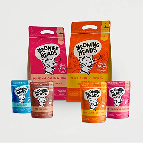 Meowing Heads comida seca para gatos baja en calorías - Fat Cat Slim - 100% Natural, Pollo y pescado, Receta sin cereales y baja en grasas, 1.5 kg