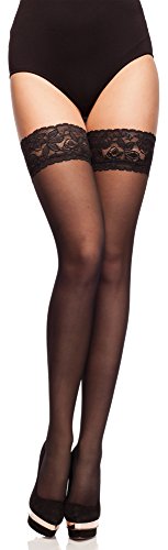 Merry Style Medias Autoadhesivas Finas Transparentes Lencería Sexy Mujer MS 200 15 DEN (Negro, XL-XXL)