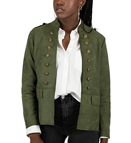 Mer's Style - Chaqueta Cazadora Militar de Ante, Verde Talla M-40 Mujer