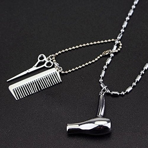 Merssavo Secador de Pelo / Tijeras / Peine Cuelgan Collar Colgante Tijeras Joyería Barbero Regalo
