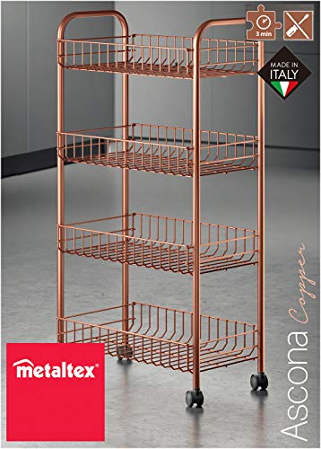 Metaltex Copper- Carro multiuso con ruedas, Dorado, 4 Cestos