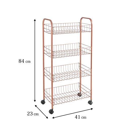 Metaltex Copper- Carro multiuso con ruedas, Dorado, 4 Cestos