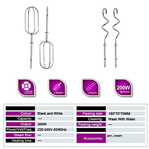 Mezclador De Mano 200W De Potencia, 5 Velocidades Cocina De Acero Inoxidable De Doble Palillo De Acero Inoxidable Batidor, Para Hornear El Pastel De Crema De Huevo Alimentos Batidor,Blanco