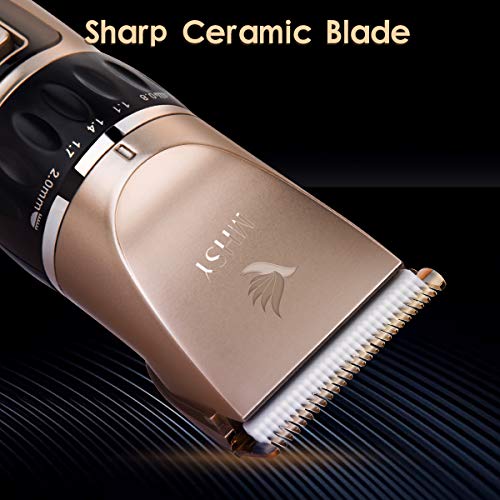 MHSY Professional Máquina de Cortar Pelo, juego de recortador de pelo inalámbrico recargable con cuchilla de cerámica para uso familiar (control de cinco longitudes con 4 peines guía)