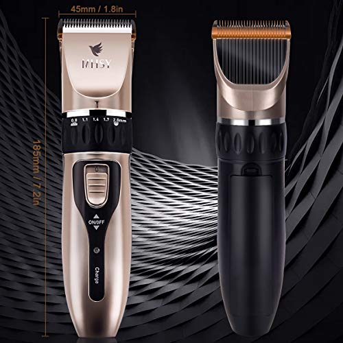 MHSY Professional Máquina de Cortar Pelo, juego de recortador de pelo inalámbrico recargable con cuchilla de cerámica para uso familiar (control de cinco longitudes con 4 peines guía)