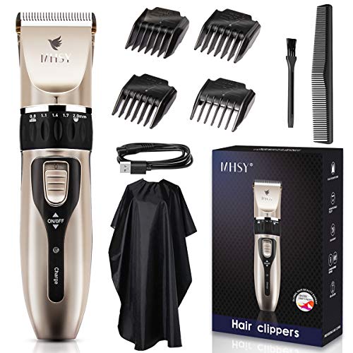 MHSY Professional Máquina de Cortar Pelo, juego de recortador de pelo inalámbrico recargable con cuchilla de cerámica para uso familiar (control de cinco longitudes con 4 peines guía)