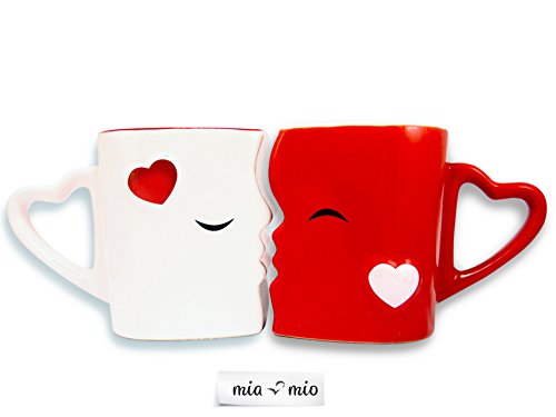MIA Mio - Tazas de Café/Tazas de Besos Set/Regalo para Novios - Ceramica (Rojo)