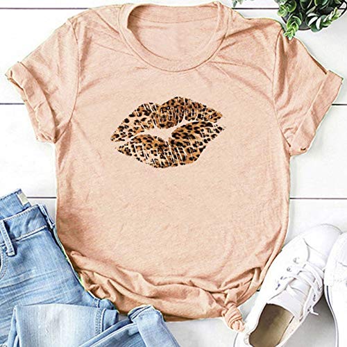 MIALIFEX gran leopardo labios impresos mujeres camiseta manga corta casual verano divertido camiseta mujer gráfico camiseta femme