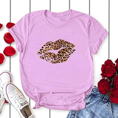 MIALIFEX gran leopardo labios impresos mujeres camiseta manga corta casual verano divertido camiseta mujer gráfico camiseta femme