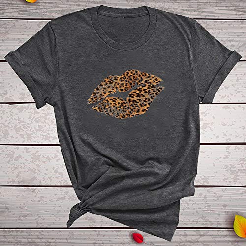 MIALIFEX gran leopardo labios impresos mujeres camiseta manga corta casual verano divertido camiseta mujer gráfico camiseta femme