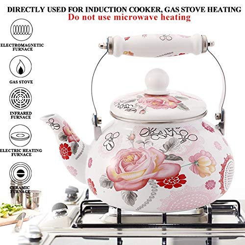 Miaoao Tetera de Acero esmaltado,Cafetera,for quemadores, Diseño clásico Retro Pequeño (2,5 l) (Capacidad : 2.5L, Color : Rosa)