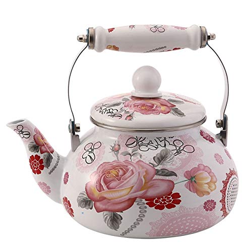 Miaoao Tetera de Acero esmaltado,Cafetera,for quemadores, Diseño clásico Retro Pequeño (2,5 l) (Capacidad : 2.5L, Color : Rosa)