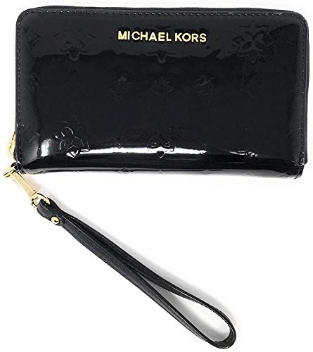 Michael Kors Women's Jet Set Travel Large Smartphone Wristlet (Black Patent Leather)