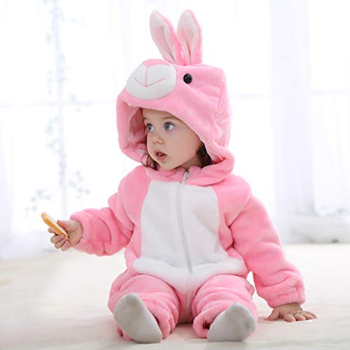MICHLEY Bebé Ropa Mameluco Niños Niñas Pelele Pijama de Primavera y otoño Franela Traje de Animales Conejo-70cm