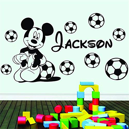 Mickey Minnie Mouse Wall Art Decal Sticker Personalized Boys Nombre de Fútbol Mickey Mouse Con Vinilo Etiqueta de La Pared Nursery Para Niños Habitaciones decoración