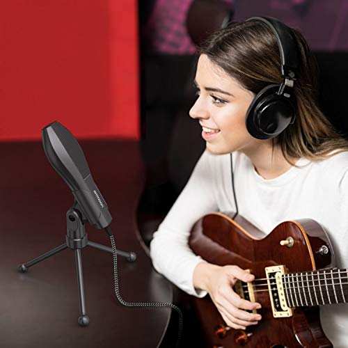 Micrófono de Condensador USB, ammoon con Cable MIC con Sobremesa Mini Trípode Soporte para PC Ordenador Portátil Jugar Juegos de Computadora Estudio Grabación en Línea Charla, etc